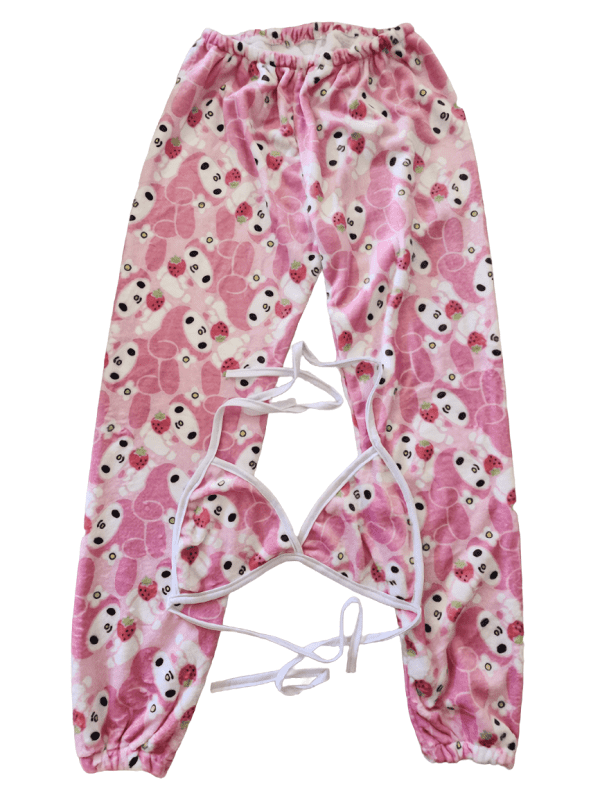 Pijama Conjunto de Pantalon con Brasier Peluche Unitalla (CH/M) Modelo:  Kitty Negra - Cute Shop