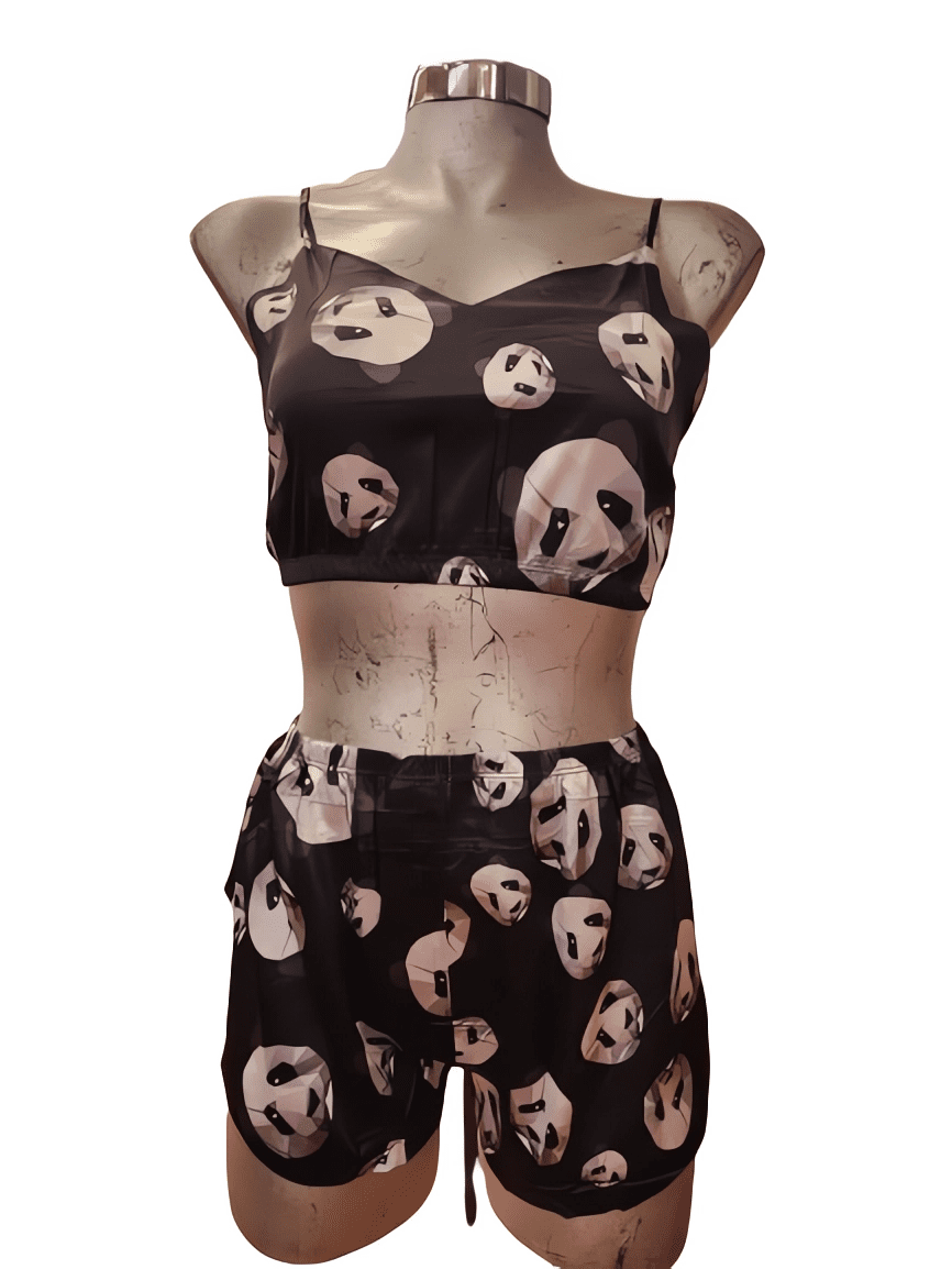 Pijama de Dama Blusa de Tirantes y Short Satin Modelo Panda (color al azar)  - Cute Shop