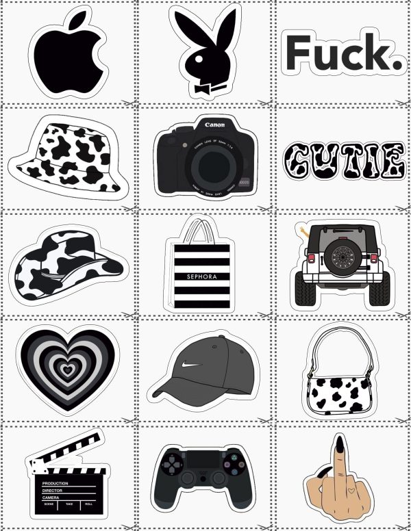 sticker calcomanias estampas black and white tamaño carta cute shop