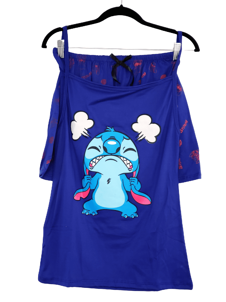 Stitch - Pijama corto single jersey niña Azul claro 3A - Gallaecia Shop
