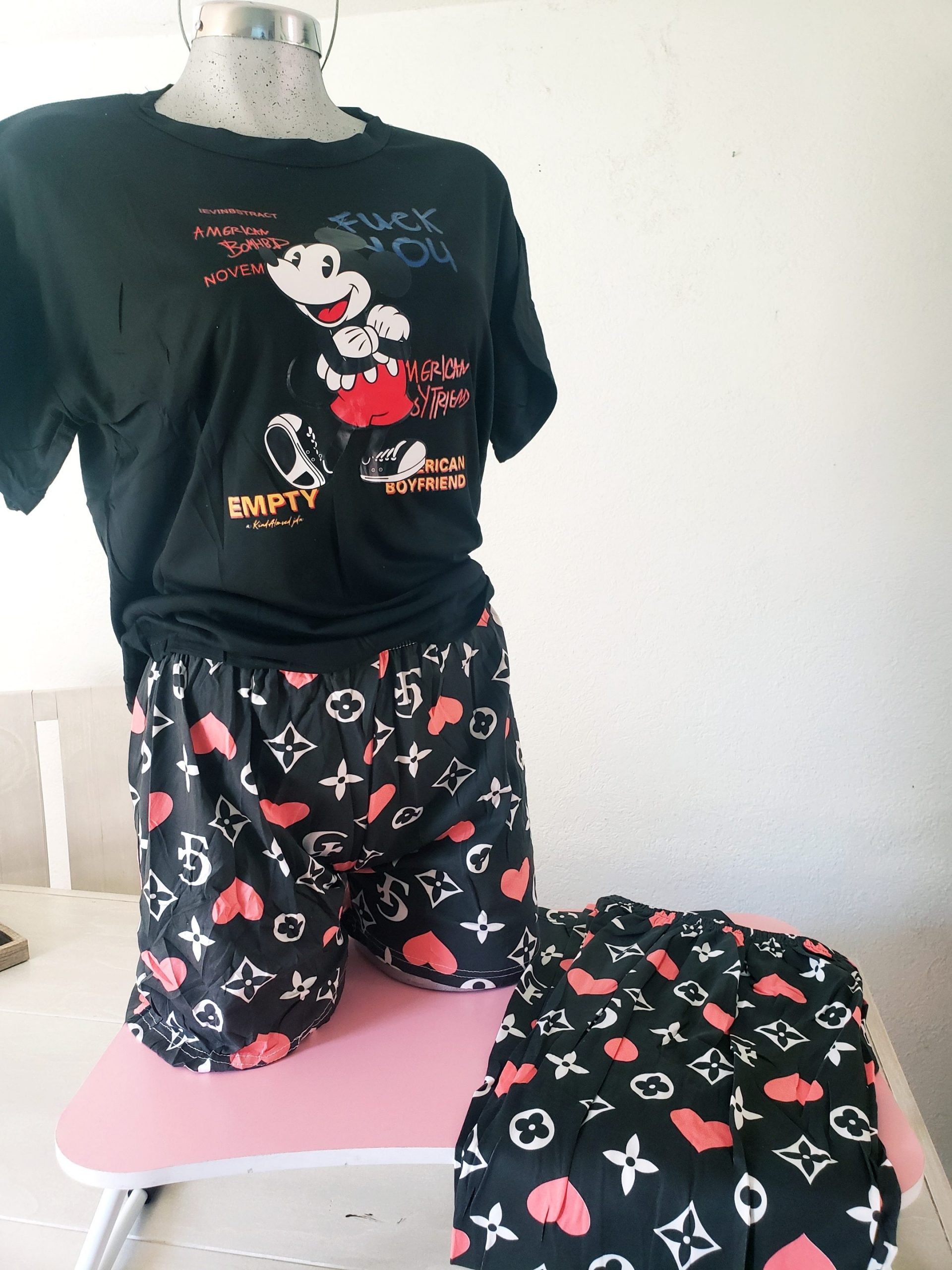 realeza válvula sonrojo Pijama Conjunto 3 pzas para Dama Mickey Negra con Blusa Manga Corta Kawaii  - Cute Shop