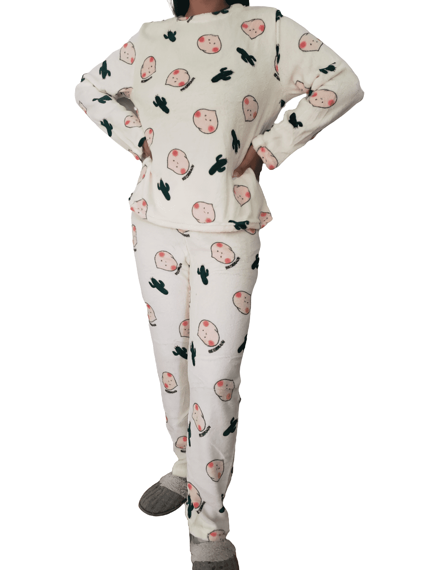 Pijama Polar Dama Conjunto De Suéter Y Pants Invierno UNITALLA Modelo:  CACTUS CEBOLLA - Cute Shop