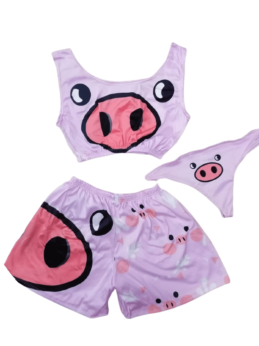 Conjunto de 3 pzas Pijama para Dama Puerco Unitalla