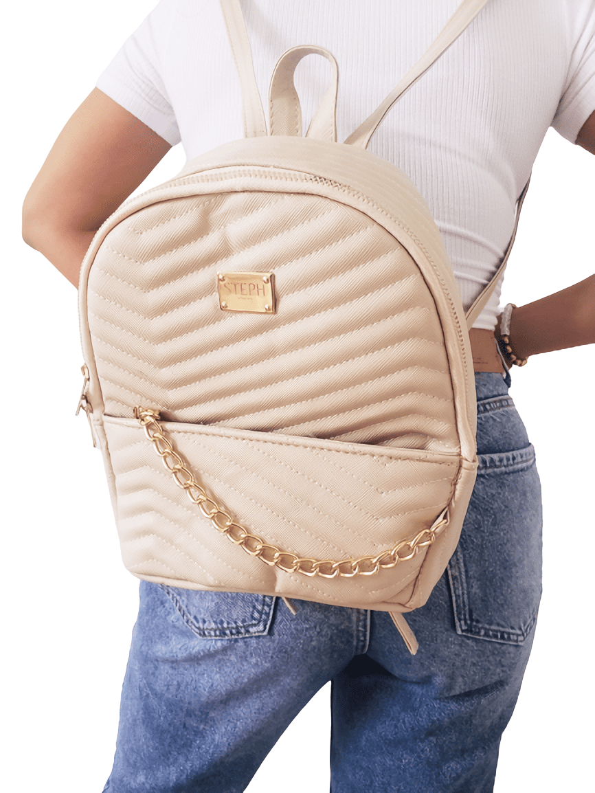 Mochila Mini Dama Juvenil Backpack Con Cadena Modelo Secret Color Crema -  Cute Shop