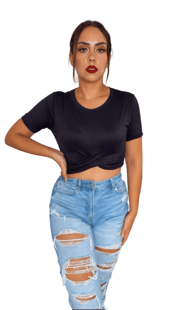 Blusa Corta Lisa Nudo Negra Dama - Cute Shop