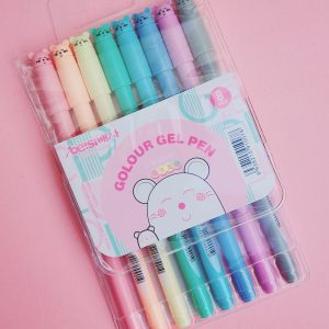 PACK 8 PLUMAS KAWAII COLORES PASTEL 0.5MM PUNTO FINO GEL